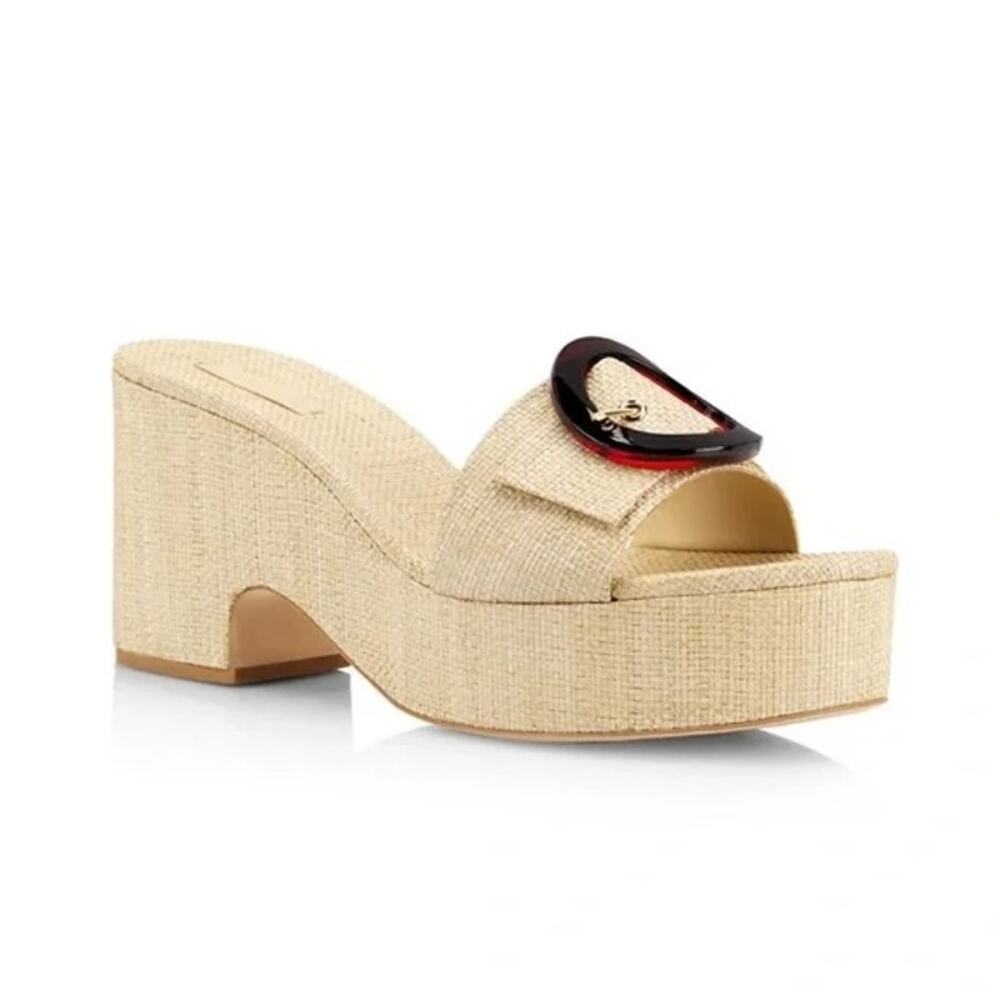 Cult Gaia Celia Platform Sandal Buckle Raffia Wedge Slide